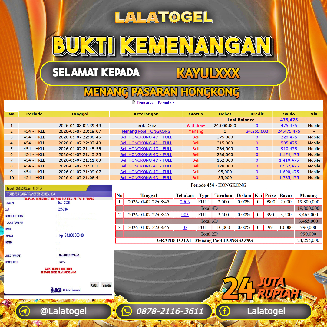 LALATOGEL JACKPOT TOGEL PASARAN HONGKONG RP.24.000.000, - LUNAS USER ID :  KAYULXXX 