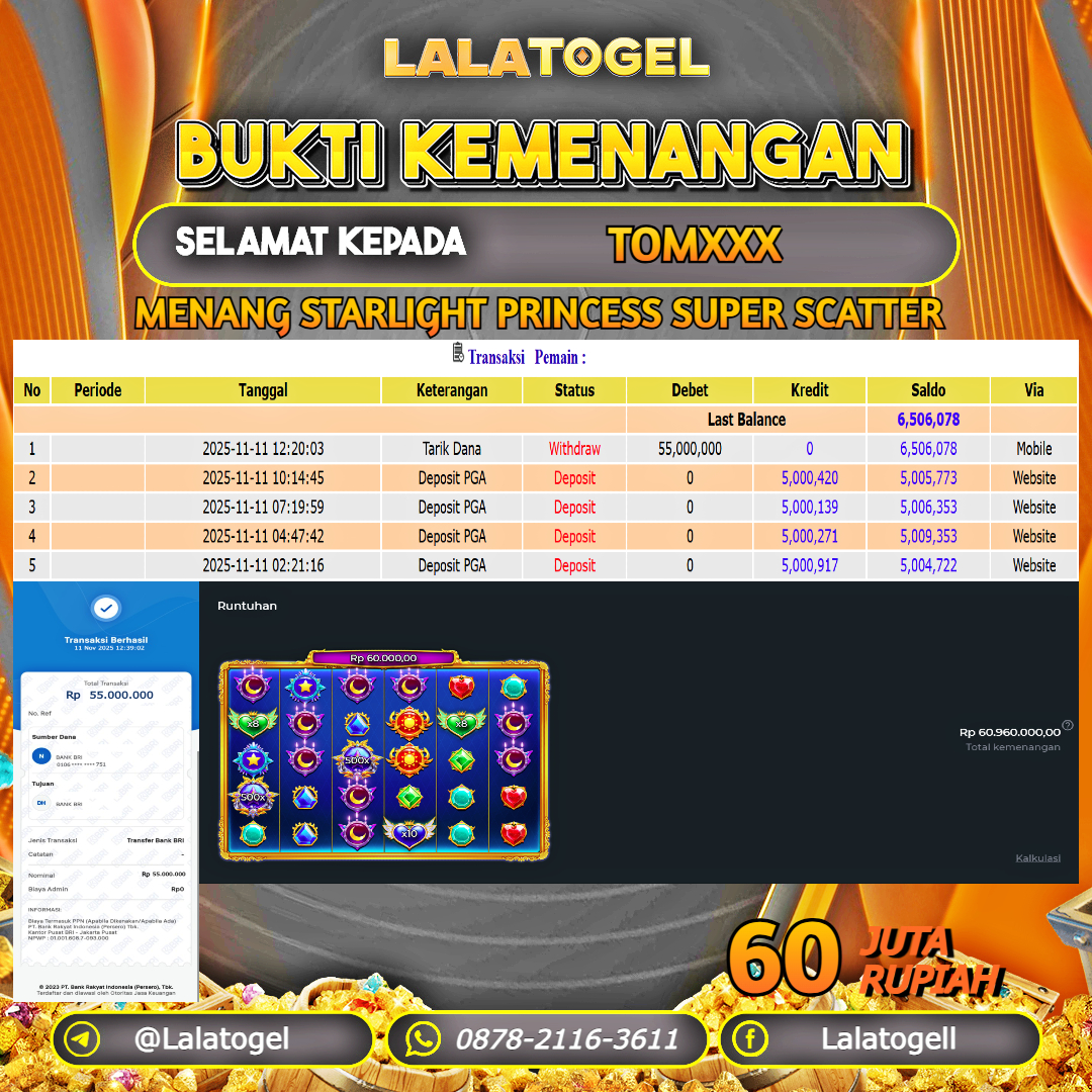 LALATOGEL JACKPOT SLOT STARLIGHT PRINCESS SUPER SCATTER RP.60.000.000, - LUNAS USER  ID  :  TOMXXX