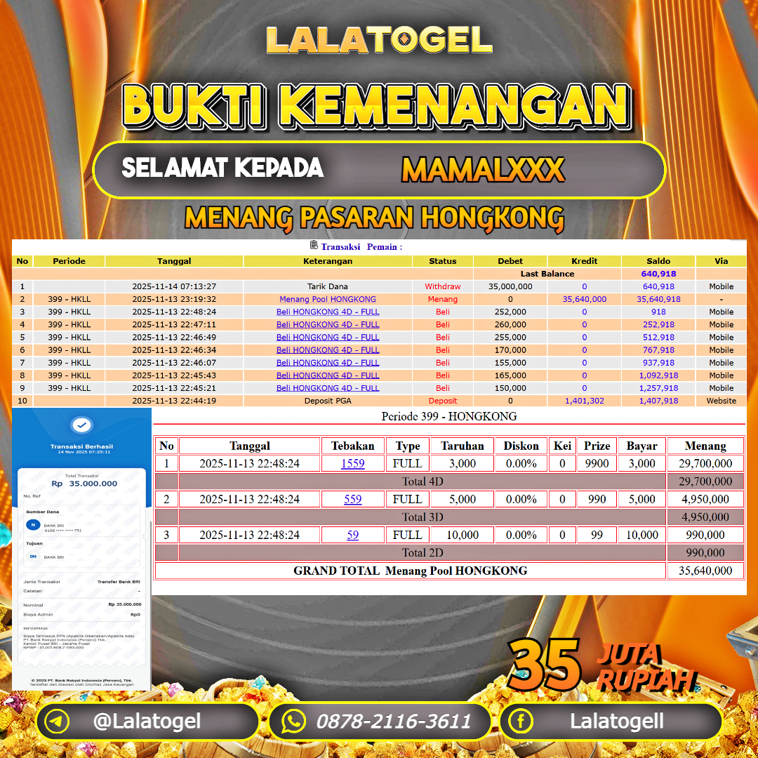 LALATOGEL JACKPOT TOGEL PASARAN HONGKONG RP.35.000.000, - LUNAS USER ID :   MAMALXXX  