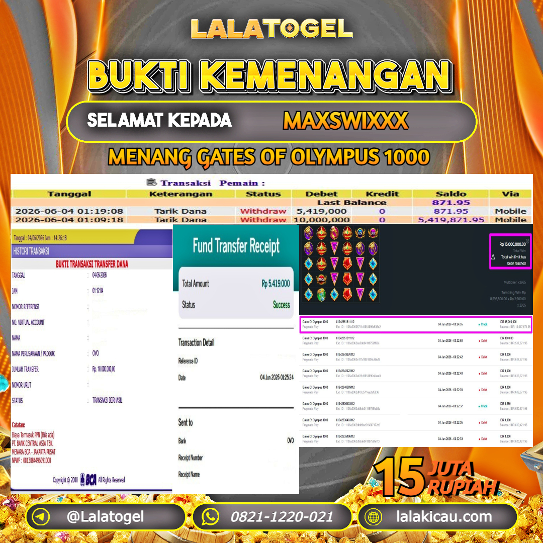 LALATOGEL JACKPOT SLOT GATES OF OLYMPUS 1000 RP.15.000.000, - LUNAS USER ID :  MAXSWIXXX 