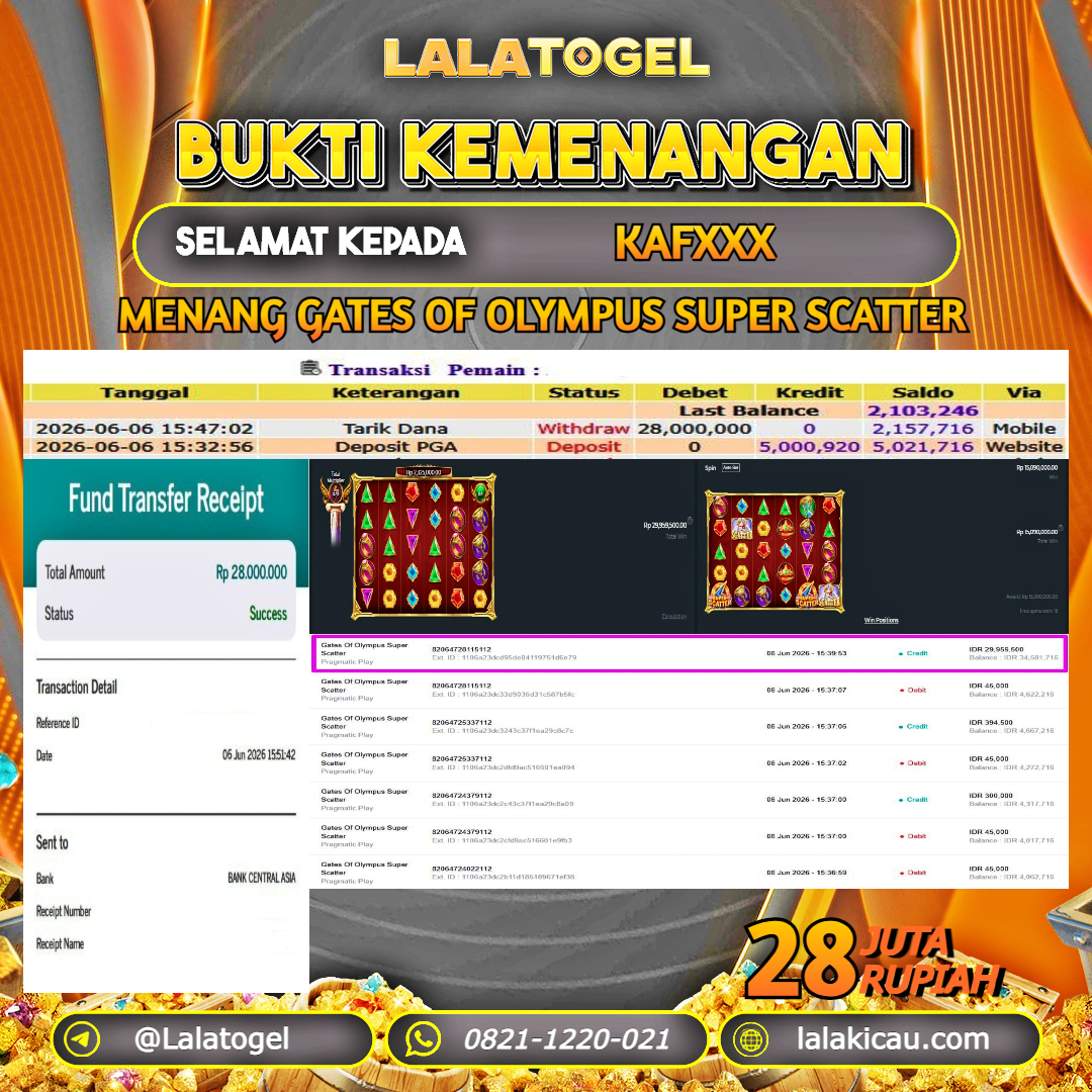 LALATOGEL JACKPOT SLOT GATES OF OLYMPUS SUPER SCATTER RP.28.000.000, - LUNAS USER ID : KAFXXX 